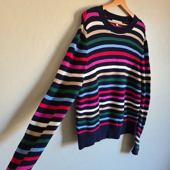 LOFT Multi Rainbow Striped Textured Stitch Sweater Knit Pullover Size Women's XL - Picture 5 of 11